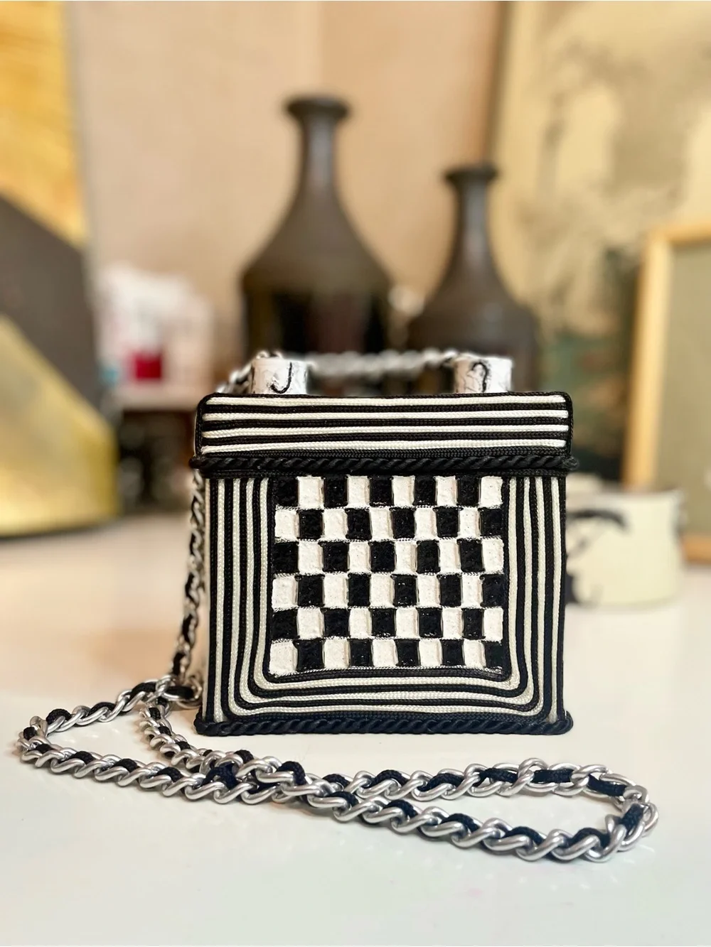 Mary Frances Handcrafted Black & White Zebra Purse